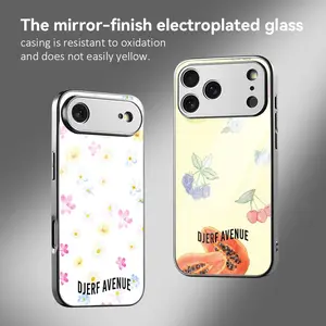 Summer Berries D-Djerf Avenue Phone Case For iPhone 17 16 15 14 13 12 Pro Max Plus Electroplated Metal Bumper Case Slim Tempered Glass Back Advanced Materials Shockproof Anti-Scratch Luxury Case Fashion Durable Stylish