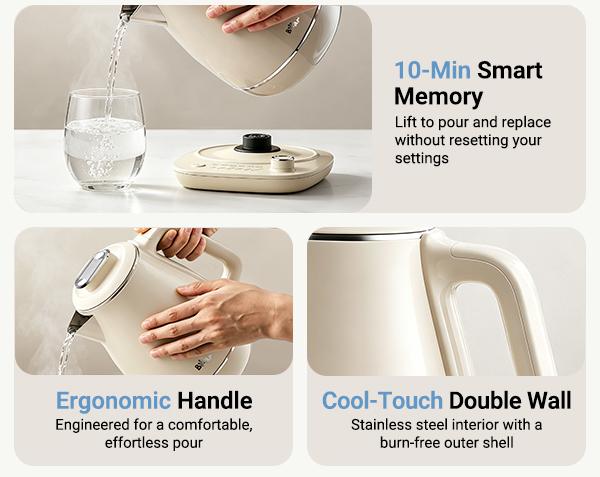 Bear Electric Kettle, 1.5L 304 Stainless Steel Water Boiler, 1500W Fast Boiling Tea Kettle with Double Wall Cool Touch, Auto Shut-Off & Boil-Dry Protection, BPA-Free, Cream