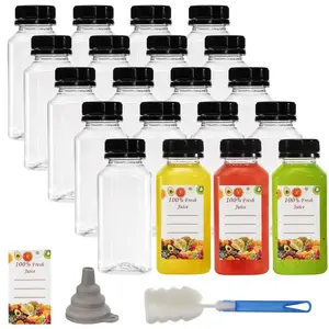 25 Pack 8 Oz Plastic Juice Bottles with Black Cap, Disposable Juice Drink Containers with , Clear  Bottles for Making Milk, Salad Dressing, Smoothie and Other Beverages