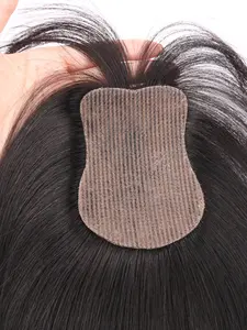 No Clip Human Hair Topper L-Hook Strong Grip Velcro Base 8x11cm Skin Like Hair Toppers Realistic Hairpart 25cm Mocha Brown 1B