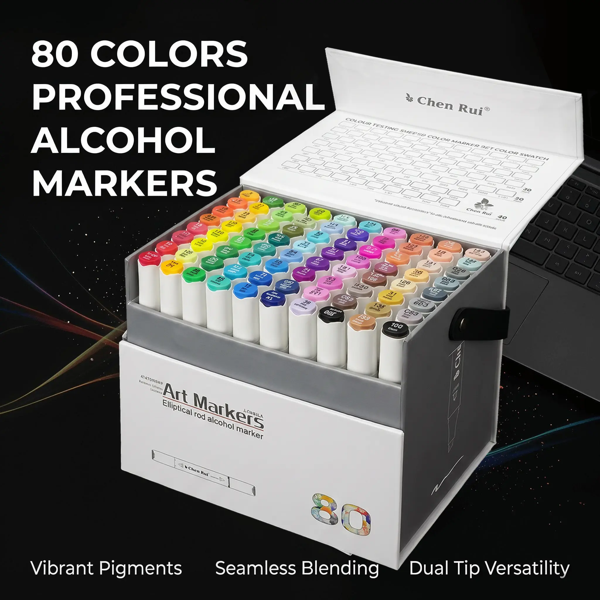 Chen Rui 80-Color Dual Tip Alcohol Art Marker Set Brush & Chisel Tip Markers & Highlighters, Vibrant Pigments, Seamless Blending, Ideal for Illustration Students, Sketching & Adult Coloring (Office Stationery Writing Tool)