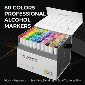 Chen Rui 80-Color Dual Tip Alcohol Art Marker Set Brush & Chisel Tip Markers & Highlighters, Vibrant Pigments, Seamless Blending, Ideal for Illustration Students, Sketching & Adult Coloring (Office Stationery Writing Tool)
