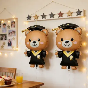 2/4pcs 38 Inch Graduation Bear Aluminum Foil Balloons, Party Atmosphere Decorations, Indoor Outdoor Placement, Graduation Season Theme, Balloon Decorations Kit