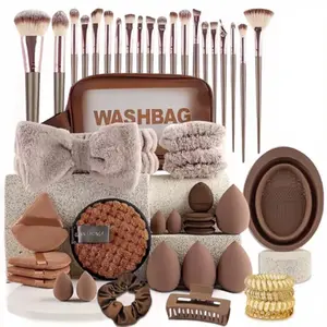 Professional Makeup Brush Set with Case, Makeup Brushes, Beauty Sponge Combo, Powder Blush Brush Cleaning Tool, Travel Daily Use
