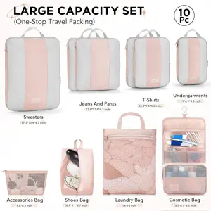 10 Set Compression Packing Cubes for Travel Gifts Women Mom, Luggage Clothes Organizer for Travelers, Airplane/Cruise/Car/Train Travel Essentials,Compressible Expandable Saver Space Bags(Beige)