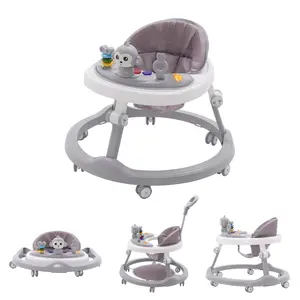 Black Friday 3-in-1 Foldable Baby Walker with Seat & Foot Pads  Anti-Rollover Push-Along Walker  Adjustable Height  Compact Design for Girls & Boys  Gray  Mobility Aid  Modern Baby Gear  Sturdy Construction at padded Multi-Functional newborn