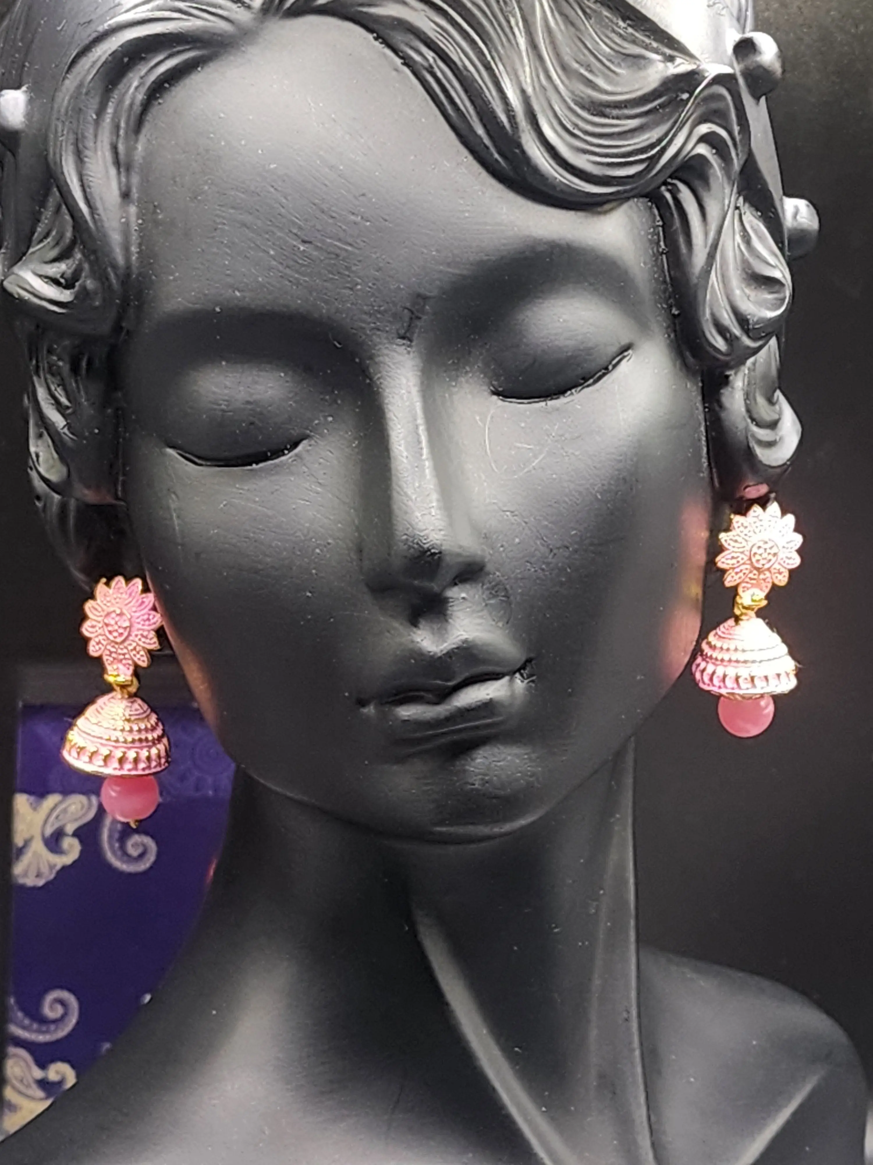 Pink Jhumka Earrings – PSK ELEGANCE 💖🌸