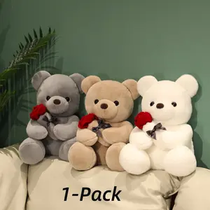 Cute Bear & Rose Design Pet Plush Toy, Stress Relief Dog & Cat Chew Toy for Dogs