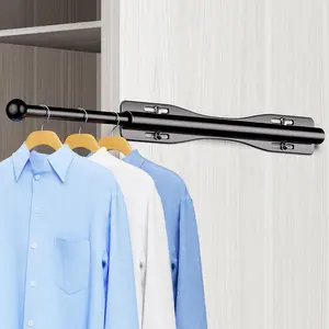 12" Pull Out Slide Out Adjustable Heavy Duty Valet Rod For Closet Laundry Room Bedroom Bathroom (Black)