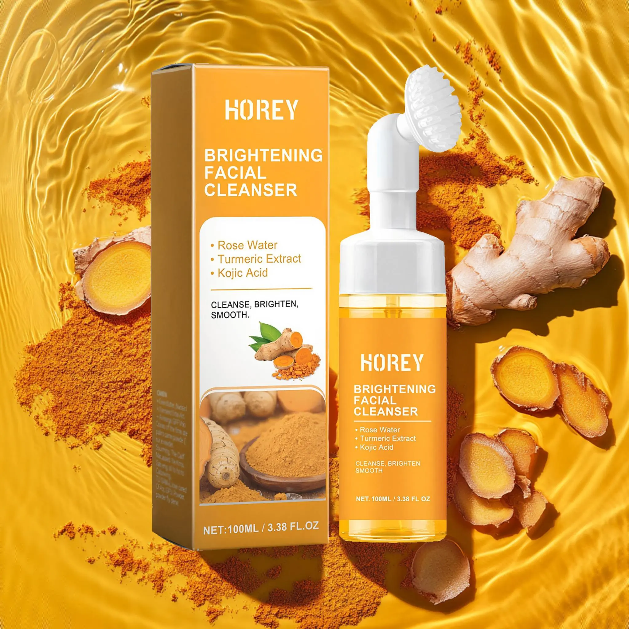 Turmeric & Kojic Acid Brightening Face Wash | Foaming Facial Cleanser for Dark Spots & Glowing Skin