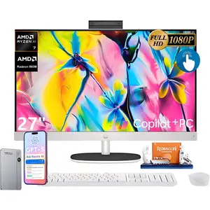 HP 27" All-in-One FHD Touchscreen Desktop Computer, AMD Ryzen AI 7 350(8-Core), 32/64 GB DDR5-5600 MT/s, 2/4 TB SSD, AMD Radeon 860M, Wi-Fi6, BT5.4, Copilot+ PC, Windows 11 Pro, w/RECOLX AI Voice Recorder