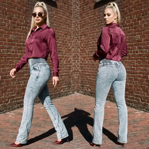 Women’s High Waist Push Up 5 Button Spandex Cinch Waist Acid Wash Bootcut Tummy Control Jeans– MX JEANS by ModaXpress