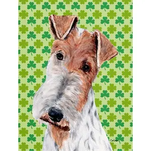 212 MAIN Double-Sided Rectangular Garden-Size Flag - 100% Polyester, 0.19 lbs, 11x0.01x15 in, Wire Fox Terrier & Lucky Shamrock Design, Fade Resistant, Weather Proof St. Patrick's Day Home Decor Accessory