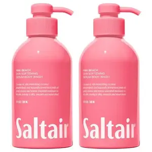 Saltair Body Wash, Pink Beach 2-Pack. Moisturizing Body Cleanser with Monoi Oil and Cupuacu Butter. Luxury Shower Gel for Women 2x 17oz Pump Bottles