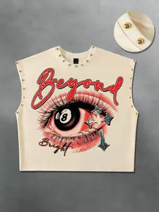 Men's Spring Summer Casual Fashion Street Punk Rock Party Streetwear Tank Vest, Sleeveless Tanktop, Graphic Pop Art Print, Loose Fit, Fitted Style, Letter Eye Pattern