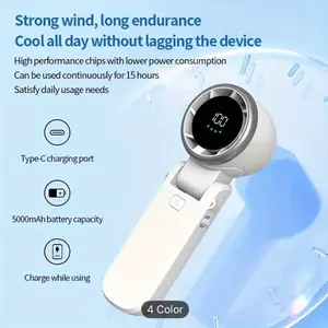 Portable Handheld Turbofan Personal Fan Rechargeable 3-in-1 Pocket Fan with 5000mAh Battery & Type-C Charging for Travel Outdoor Indoor Use