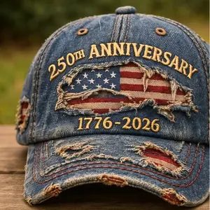 USA 250th Anniversary Distressed Hat (1776–2026), Vintage Patriotic American Flag Cap, Independence Celebration Gift for Men
