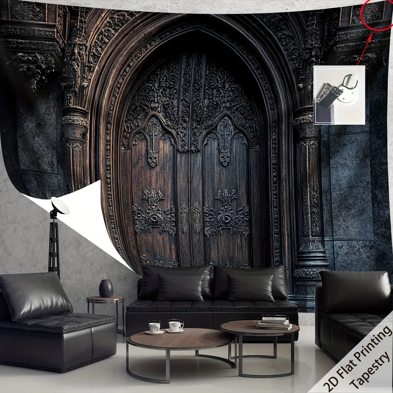 Gothic Dark Door Aesthetic HD Print Rug, Large Size Polyester Fiber Tapestry Style Wall Tapestries Wall Hanging, Birthday Gift, Room Decor, Party Decoration, Free Hook Included