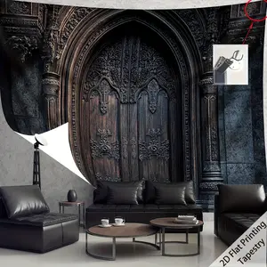 Gothic Dark Door Aesthetic HD Print Rug, Large Size Polyester Fiber Tapestry Style Wall Hanging, Birthday Gift, Room Decor, Party Decoration, Free Hook Included