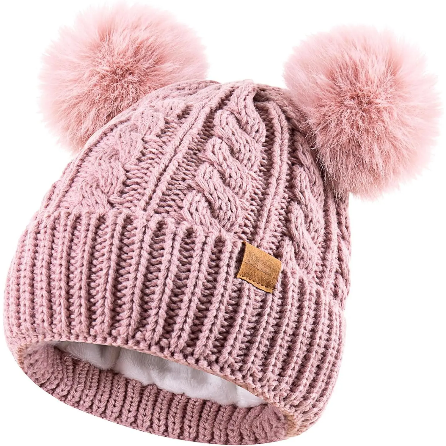 Women's Winter Hat Soft Knit Beanie with Faux  Pom Hat with Warm Fleece Lining Skull Cap for Women