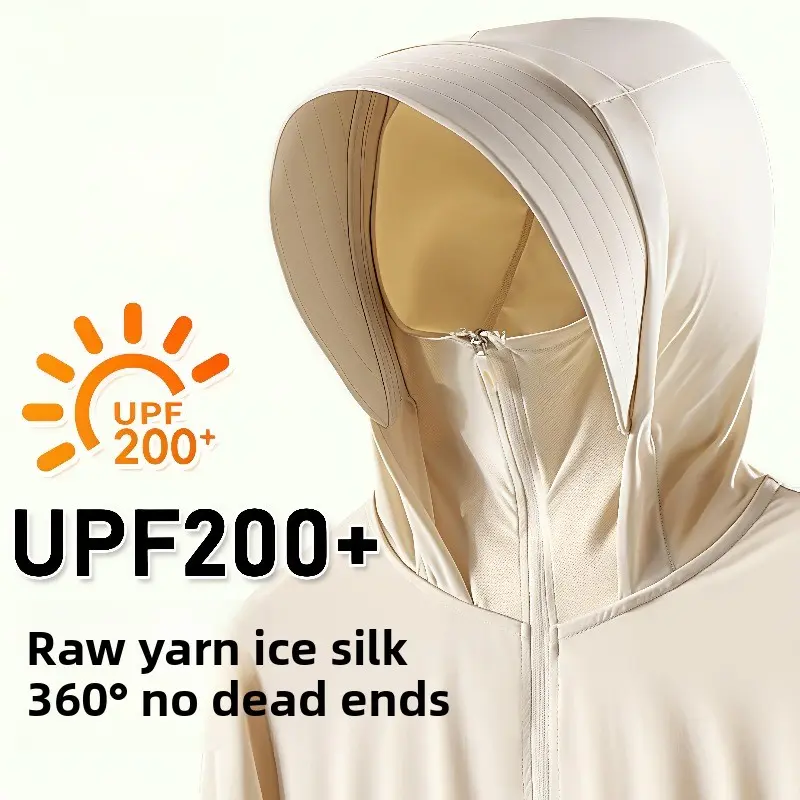 Sun Hoodie for Men Women, Loose Fit Full-Zip Ice Silk Long Sleeve Shirt with Removable Brim, UPF 200+ Outdoor Cycling Gear, Sun Protective Activewear, Outdoor Sports Outerwear, Outdoor Apparel, Unisex