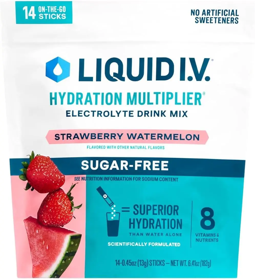 Liquid I.V. Hydration Multiplier Sugar-Free - Strawberry Watermelon | Electrolyte Powder Drink Mix | 1 Pack (14 Servings)