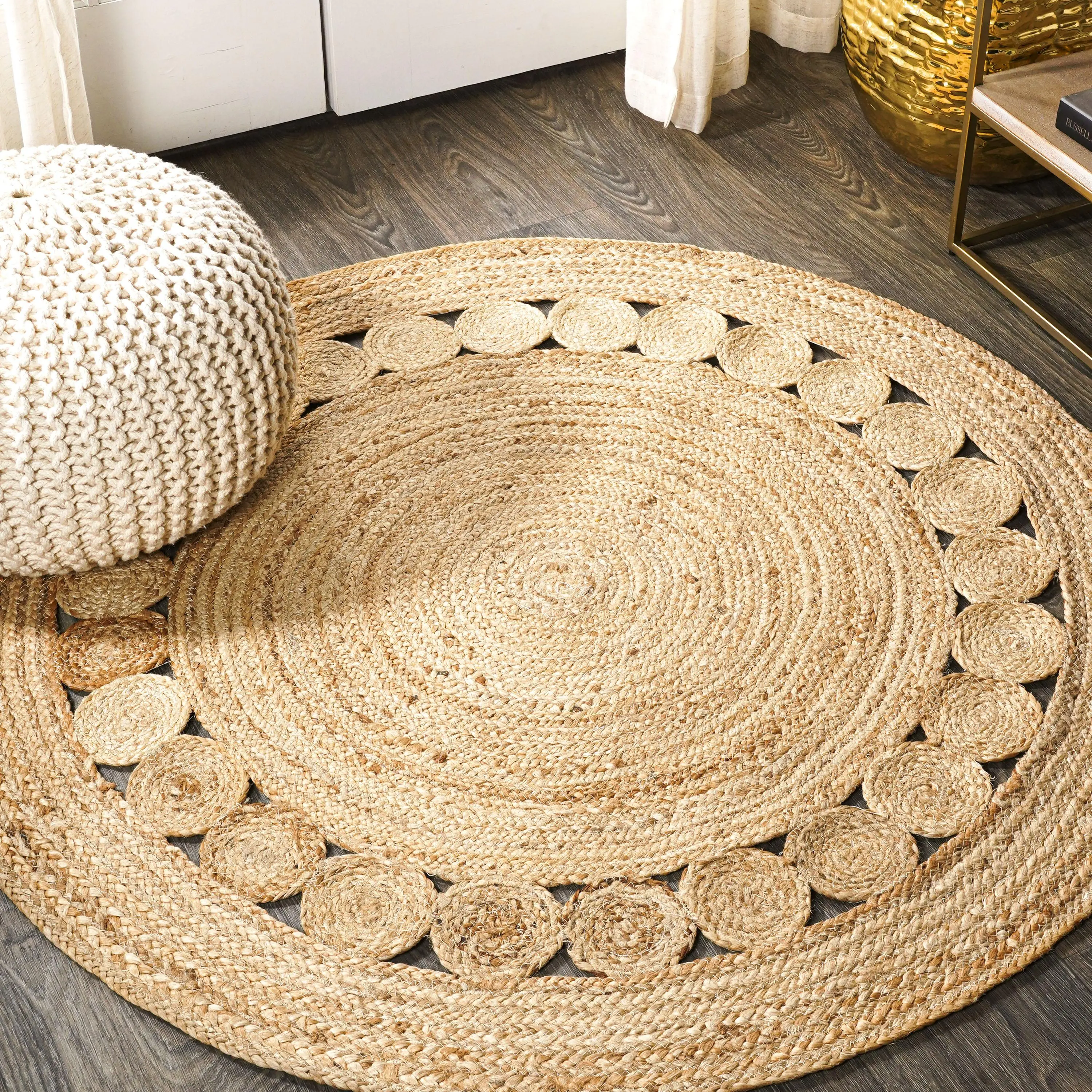 JONATHAN Y Dahlia Round Natural Jute Rug - Modern Bohemian Boho Circle Art Piece, Aesthetic Room Home Decor for Living Room, Bedroom