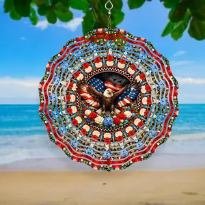 Patriotic Eagle USA Flag Wind Spinner: Double-Sided Rotating Garden Art