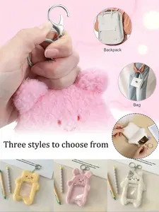 Plush Card Holder with Keychain, Photo Case, Cartoon Bear Design, ID Credit Card Protector, Cute Animal Pattern, Valentine's Day Gift, Fuzzy Keychain