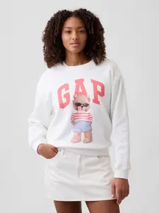 Women Gap Logo Sweatshirt - White Pink Bear