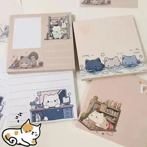 Cartoon Cat Pattern Sticky Notes, 4pcs Set with 50 Sheets Each, Cute Post-It Notes for Messages and Reminders, Office Stationery Supplies