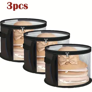 3PCS matte shoe box, Black large-capacity hat storage bag, top side with window, foldable, sturdy handle, cowboy hat, baseball cap, beach hat, can hold up to 21 pieces, hat storage, Collapsible storage organizer, all seasons