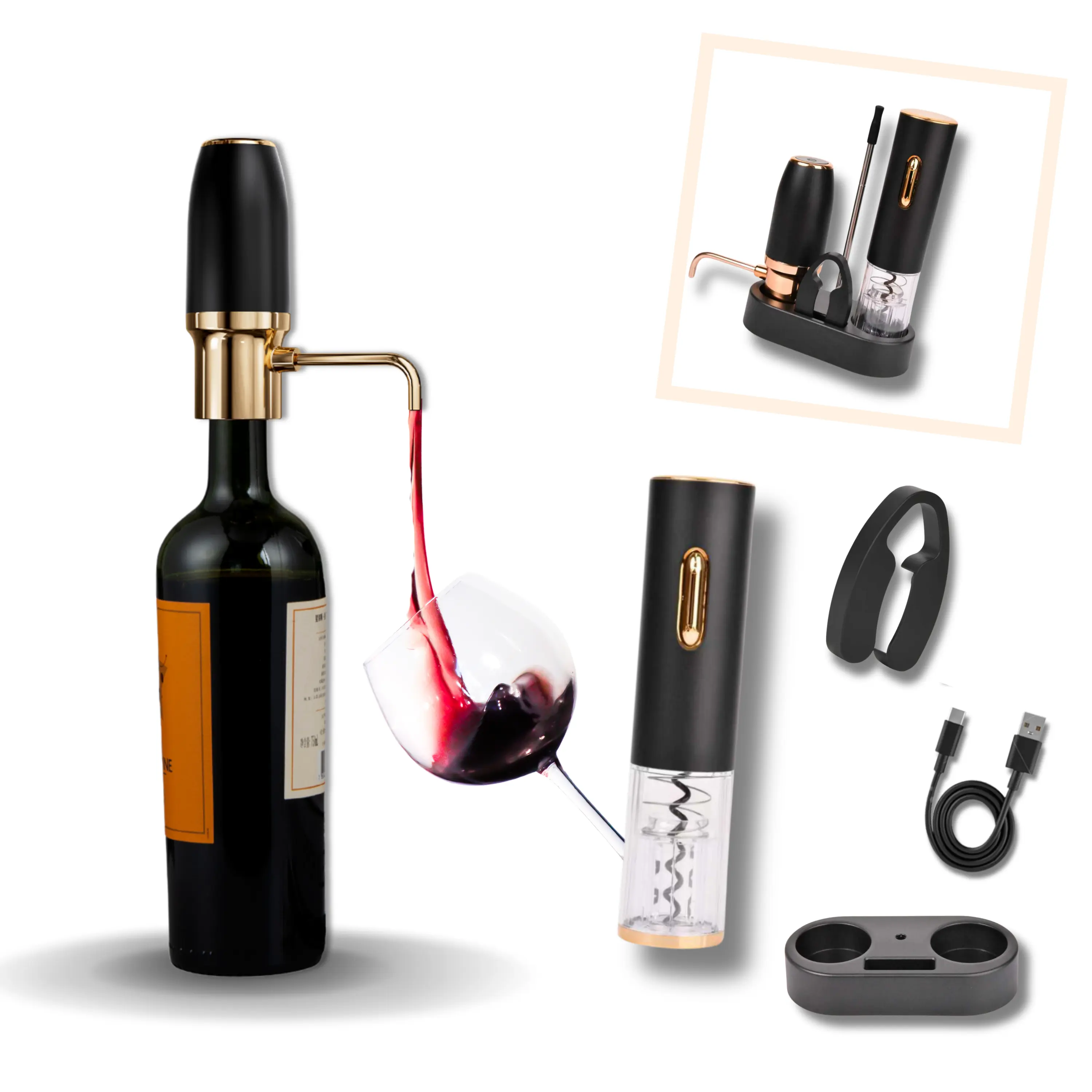 Modern Wine Set - Electric Aerator, Electric Wine Opener, Foil Cutter & Stand Modern Wine Set - Electric Aerator, Electric Wine Opener, Foil Cutter & Stand