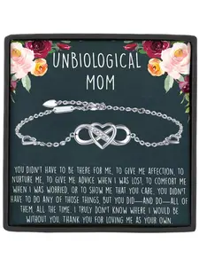 To My Unbiological Mom Infinity Heart Zirconia Bracelet Bangle with Card and Gift Box Packaging,Bonus Mom Gift, Mother’s day gift, Step Mom Gift, Elegant Jewelry Bracelet