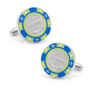 Poker Chip $500 Blue Cufflinks