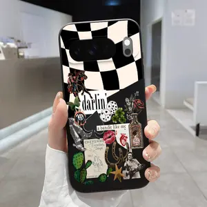 Rounded Edge TPU Phone Case for Google Pixel 10 9 8 7 Pro A XL Western Whimsy Collage Pattern Drop Protection Shockproof Soft Liquid Silicone Smartphone Cover