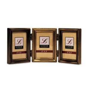 Lawrence Frames  Lawrence Frames Antique Gold Brass Hinged Triple 2x3 Picture Frame - Beaded Edge Design