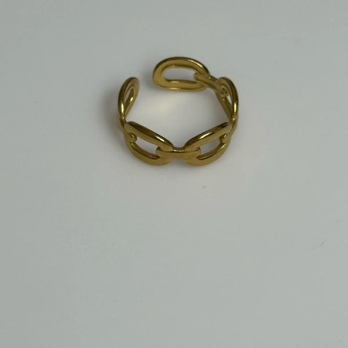 Gold Stainless Steel Chain Link Ring - Adjustable Jewelry for Women