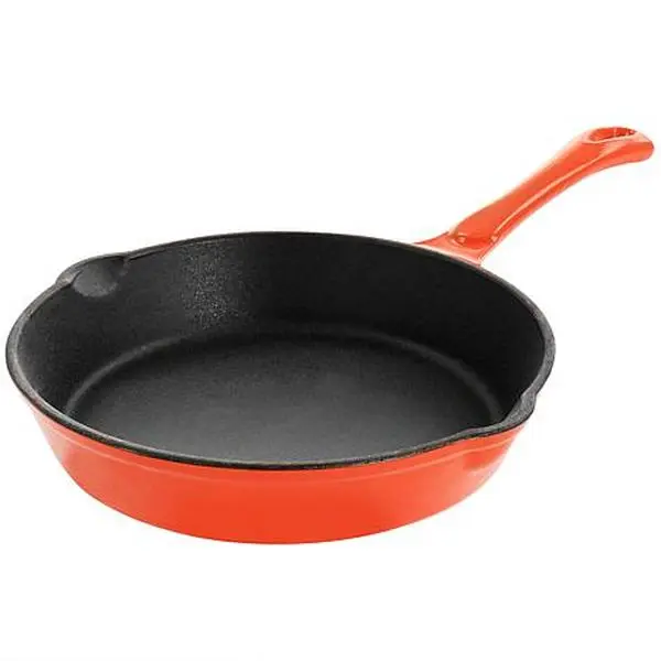 MegaChef Enameled Round 8" Pre-Seasoned Cast Iron Frying Pan - Orange