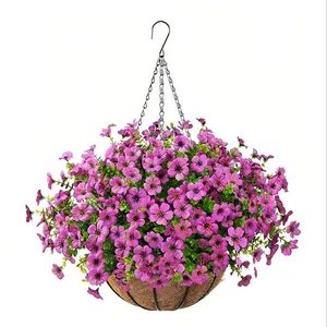 8-Inch Artificial Hanging Flower Basket, UV Protection, Realistic Colorful Daisy Eucalyptus Leaves, Outdoor Spring Decor, Indoor Patio Balcony Garden