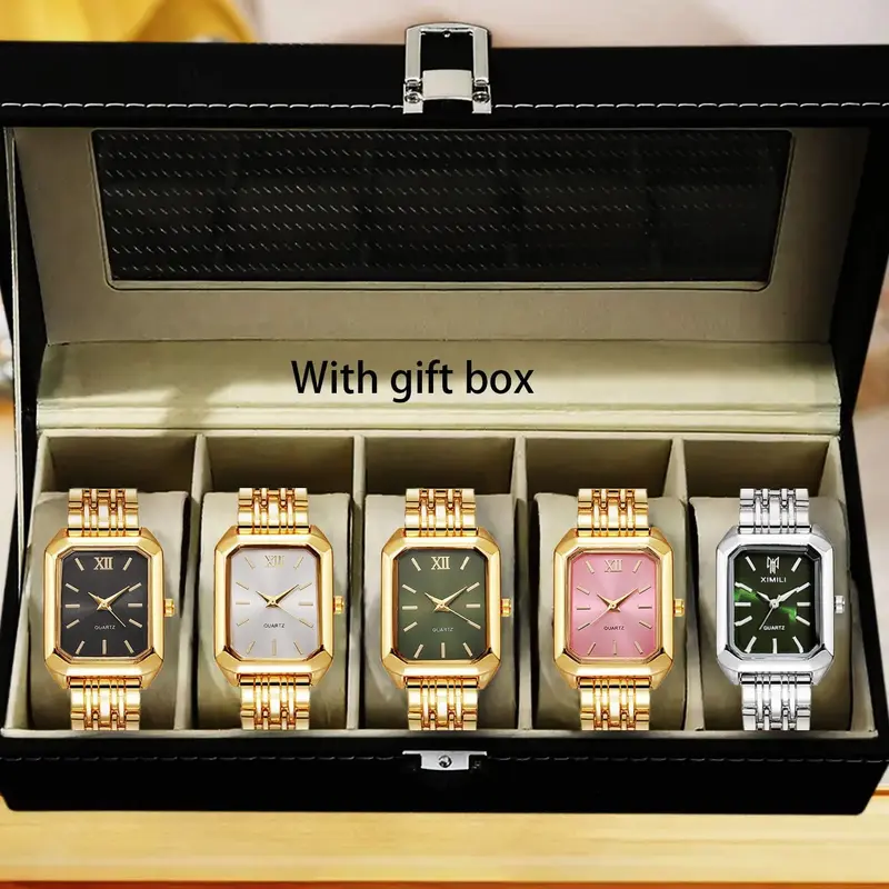 Women's Fashion Square Dial Quartz Wristwatches, Fashionable Wristwatch, with Box, Fashionable Analog Watch, Fashion Watch Set for Party, Daily Decor, Trendy All-match & Exquisite Watch Set for Birthday Gift