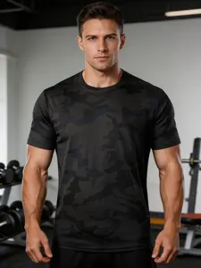 Summer Men's Quick-Dry Sporty Short Sleeve T-Shirt, Camo Pattern Running Fitness Top, Casual Training Clothes, 1/3 Pack