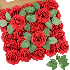 Artificial Rose Flower, 25pcs/set Faux Rose Flower with Stem, Decorative Flower for DIY Wedding Bouquets Centerpieces Arrangements Party Home Decor
