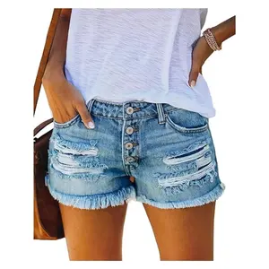 Women'S Ripped Denim Shorts Mid Rise Summer Hot Raw Edge Casual Shorts