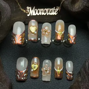 Moonovate | CHESTNUT 10pcs Handmade Press On Nails Square Nails REUSABLE 3D Gel Fake Nails Acrylic Press On Nails										