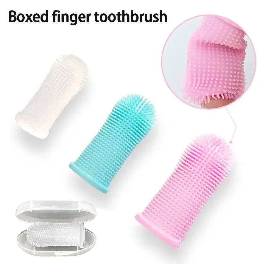 Silicone Pet Finger Toothbrush for Dogs & Cats - Oral Cleaning Finger Brush with Soft Bristles