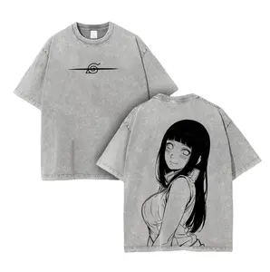 Hinata - Naruto Anime Double Printed Vintage Washed Tee Unisex Oversize Anime Manga Washed Heavyweight Cotton T-shirt, Gift For Anime Fan, Anime Lover