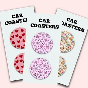 Retro Flowers Cute Car Coasters, Set of 2, Neoprene Material Cute Aesthetic Car Coasters, New Car Gift, Gifts for Her, Car Accessories
