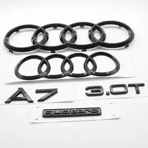 AUDI 4Ring Logo ABS A7 Quattro 3.0T Emblem Letter Stickers Decal Car Hood Front Grill Emblem Rear Trunk Badge Sticker Auto Modification Accessories For Audi A7 2012-2018