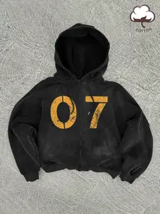Men's Digital Graphic Printing Washed Zip Up Hoodie, Casual Regular Fitted Long Sleeve Hooded Sweatshirt for Fall & Winter, Fashion Men's Top for Daily Wear, Pullover, Graphic Sweatshirts, Graphic Hoodies